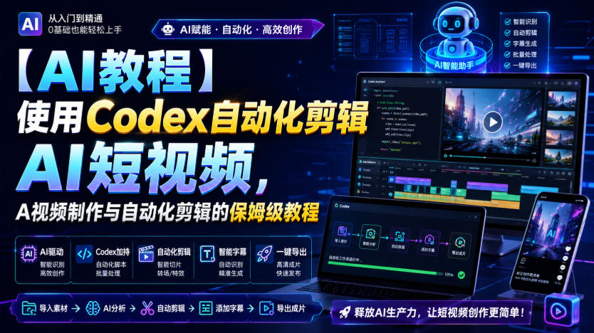 【AI教程】使用Codex自动化剪辑AI短视频，AI视频制作与自动化剪辑的保姆级教程-天韵资源网