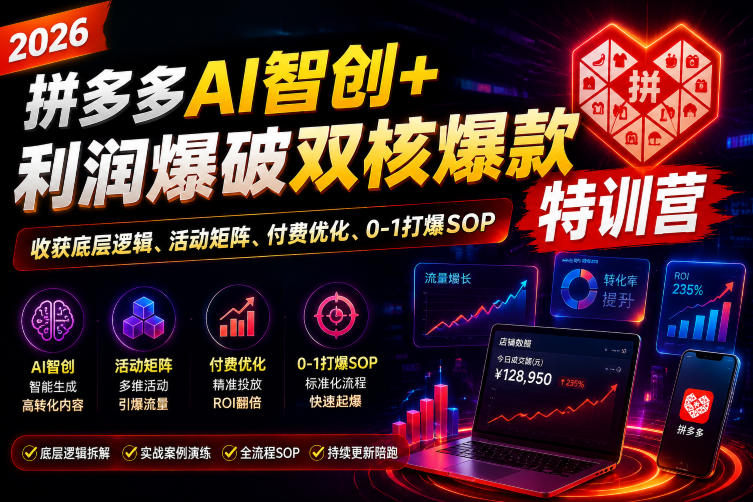 2026拼多多AI智创+利润爆破双核爆款特训营,收获底层逻辑、活动矩阵、付费优化、0-1打爆SOP(更新0810)-天韵资源网