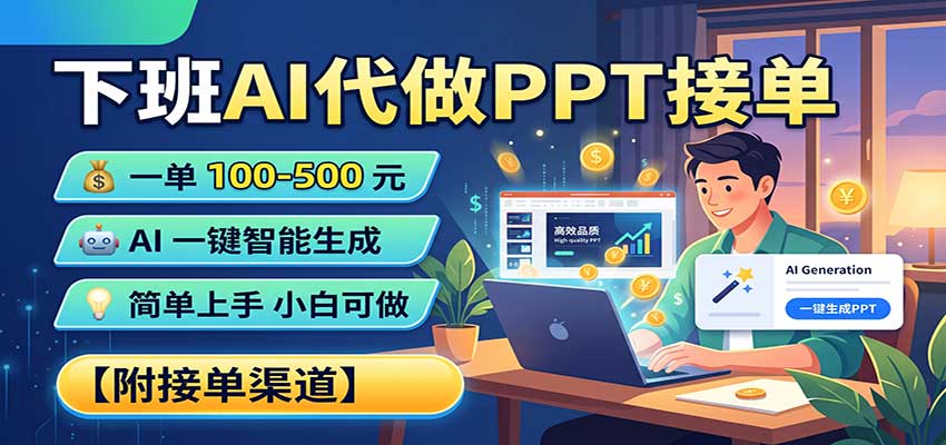 下班AI代做PPT接单，一单100-500，AI一键生成，小白也能做，附接单渠道-天韵资源网