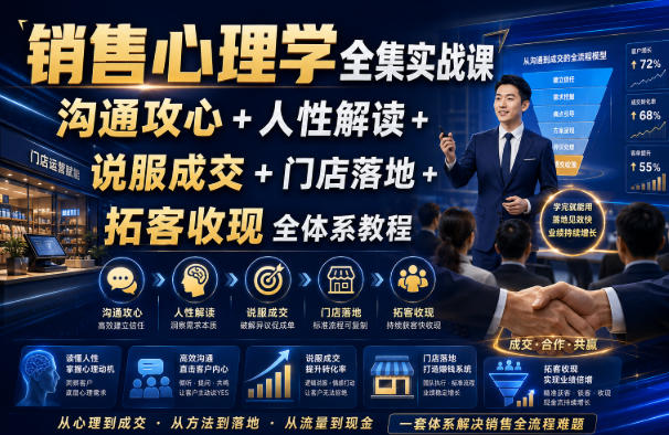 销售心理学全集实战课｜沟通攻心+人性解读+说服成交+门店落地+拓客收现全体系教程-天韵资源网
