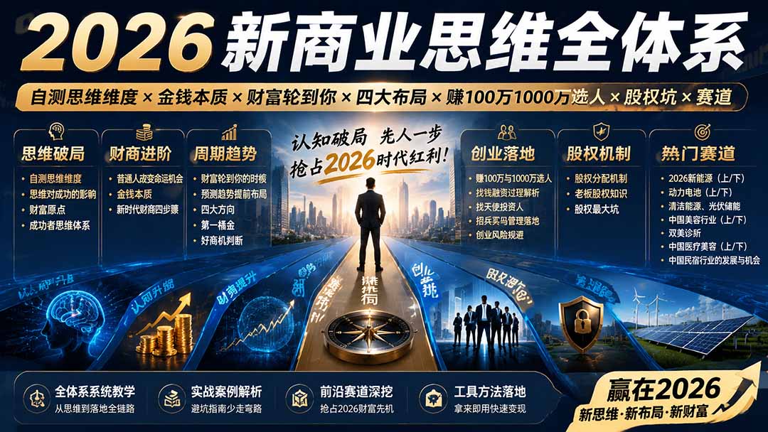 2026新商业思维全体系：自测思维维度×金钱本质×财富轮到你×四大布局×赚100万1000万选人×股权坑×赛道-天韵资源网