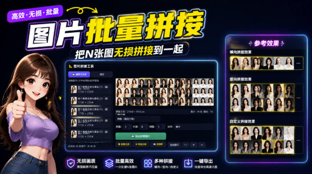 图片批量拼接，把N张图无损拼接到一起，支持横向、竖向、自定义等功能-天韵资源网