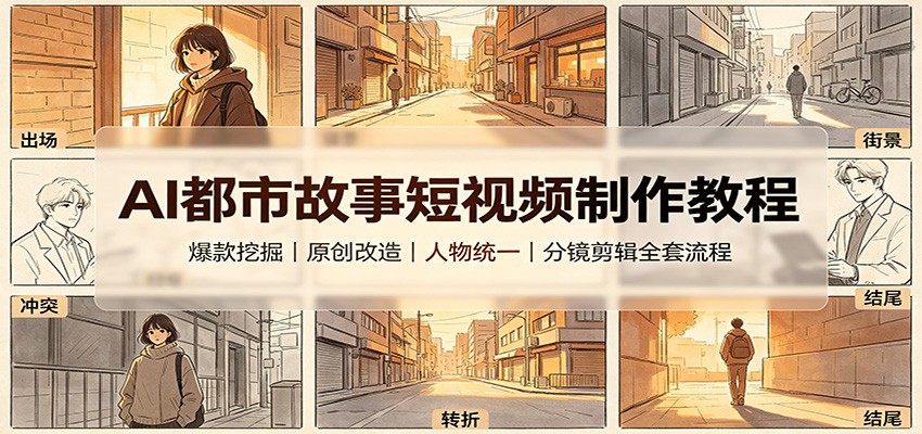 AI都市故事短视频制作教程：爆款挖掘原创改造，人物统一分镜剪辑全套流程-天韵资源网