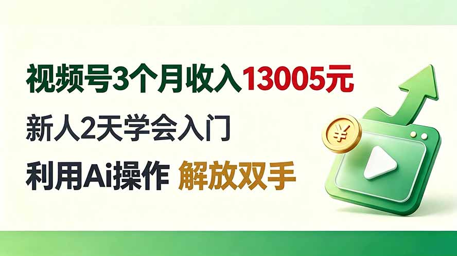 视频号3个月收入13005元， 新人2天学会入门， 利用Ai操作 解放双手！-天韵资源网