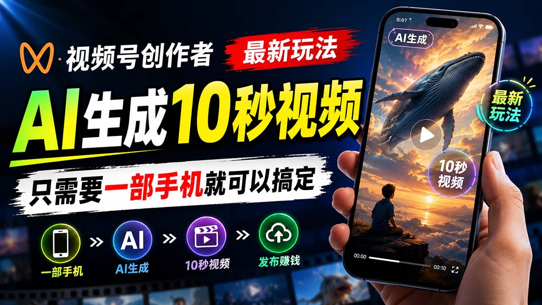 视频号创作者最新玩法，AI生成10秒视频，只需要一部手机就可以搞定-天韵资源网