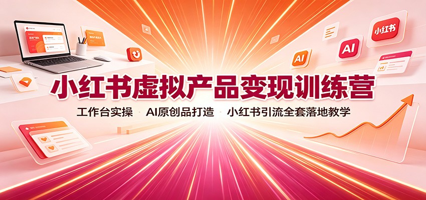 小红书虚拟产品变现训练营：工作台实操，AI原创品打造，小红书引流全套落地教学-天韵资源网