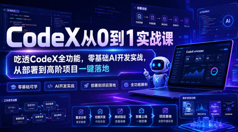 CodeX从0到1实战课，吃透CodeX全功能，零基础AI开发实战，从部署到高阶项目一键落地-天韵资源网