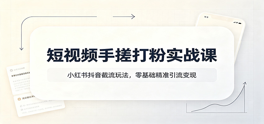 短视频手搓打粉实战课:小红书抖音截流玩法,零基础精准引流变现-天韵资源网