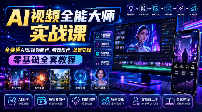 AI视频全能大师实战课｜全赛道AI短视频制作、特效创作、场景变现零基础全套教程-天韵资源网