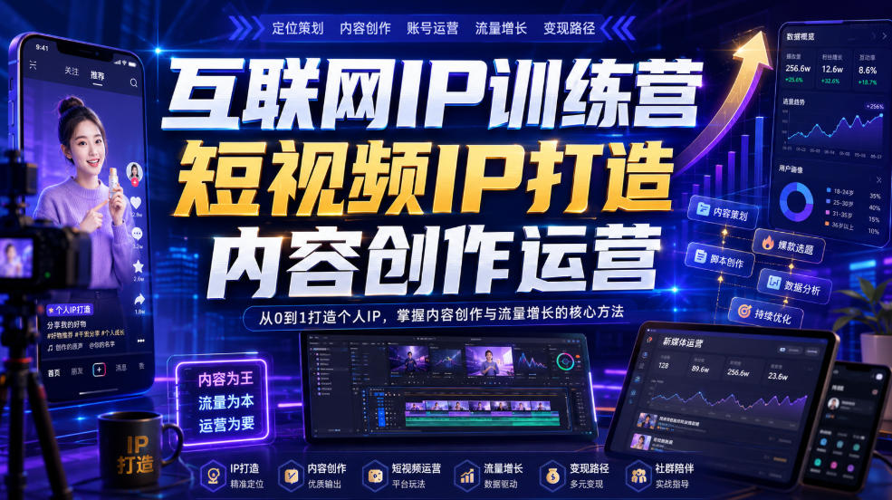 互联网IP训练营，短视频IP打造，内容创作运营-天韵资源网