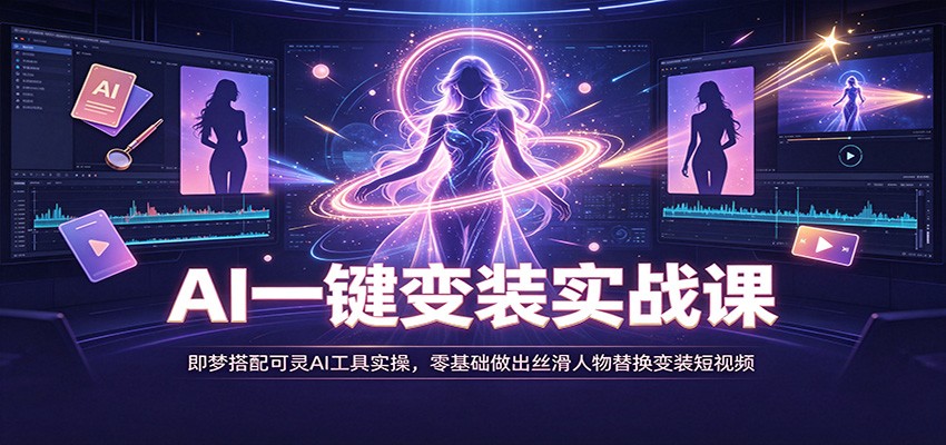 AI一键变装实战课：即梦搭配可灵AI工具实操，零基础做出丝滑人物替换变装短视频-天韵资源网