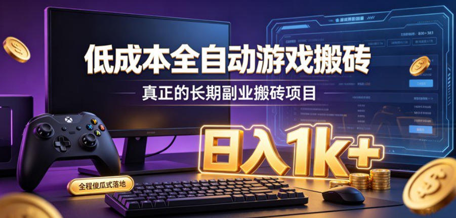 低成本全自动游戏搬砖，真正的长期副业搬砖项目，日入1k+，全程傻瓜式落地【揭秘】-天韵资源网