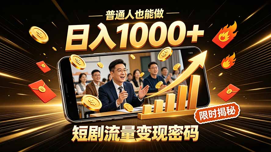一部手机做短剧分发，不用真人出镜、不用拍摄剧本，快手流量变现日赚千元-天韵资源网