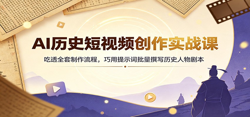 AI历史短视频创作实战课：吃透全套制作流程，巧用提示词批量撰写历史人物剧本-天韵资源网