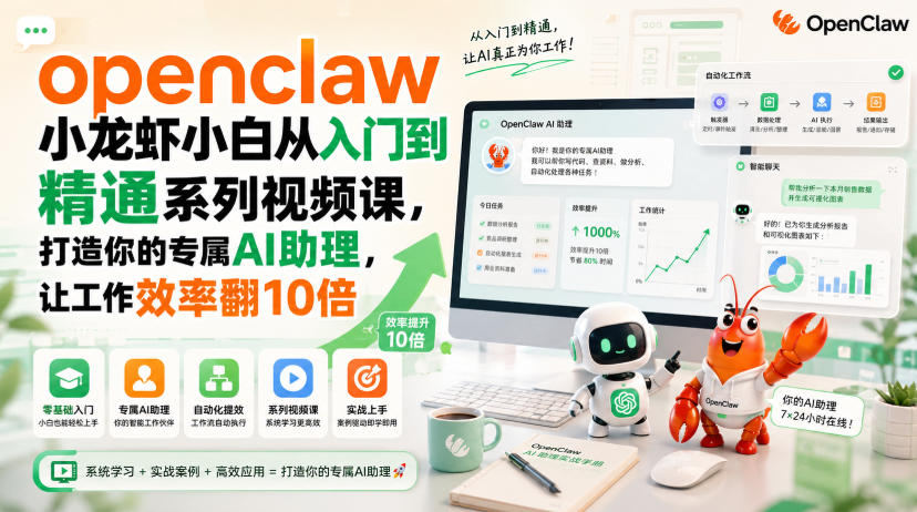 openclaw小龙虾小白从入门到精通系列视频课，打造你的专属AI助理，让工作效率翻10倍-天韵资源网