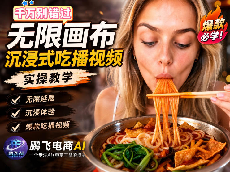 保姆级教程｜用AI无线画布做沉浸式吃播，3步直接出片，无线画布工作流，操作简单好上手-天韵资源网