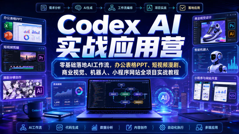 Codex AI实战应用营｜零基础落地AI工作流，办公表格PPT、短视频漫剧、商业视觉、机器人、小程序网站全项目实战教程-天韵资源网