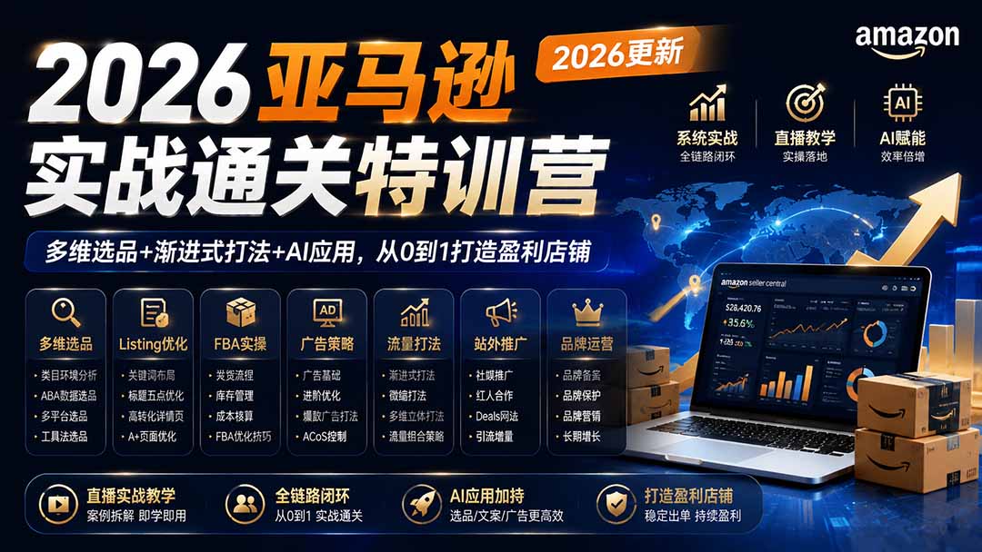 2026亚马逊实战通关特训营-2026更新，多维选品+渐进式打法+AI应用，从0到1打造盈利店铺-天韵资源网