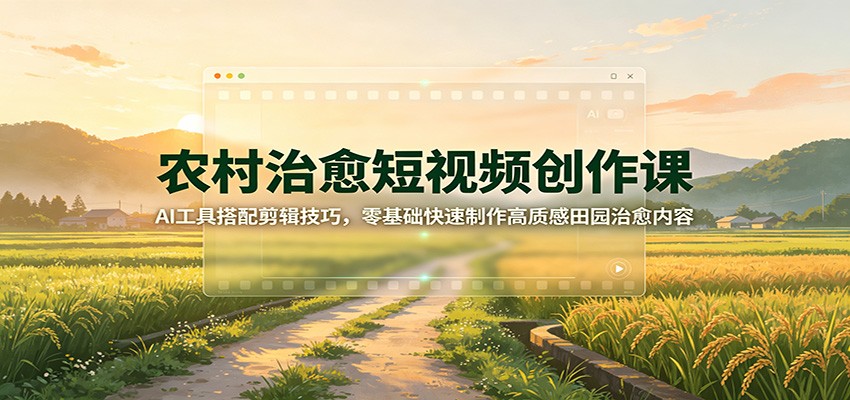 农村治愈短视频创作课：AI工具搭配剪辑技巧，零基础快速制作高质感田园治愈内容-天韵资源网