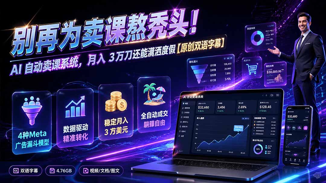 别再为卖课熬秃头！AI 自动卖课系统，月入 3 万刀还能潇洒度假【原创双语字幕】-天韵资源网