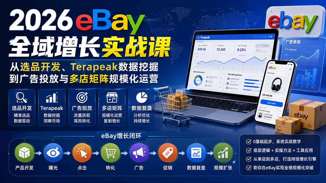 2026-Vincent eBay全域增长实战课-无水印：从选品开发、Terapeak数据挖掘到广告投放与多店矩阵规模化运营-天韵资源网