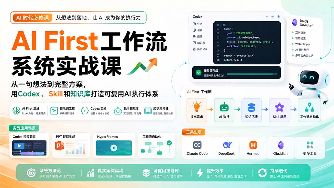 AI First工作流系统实战课：从一句想法到完整方案，用Codex、Skill和知识库打造可复用AI执行体系-天韵资源网