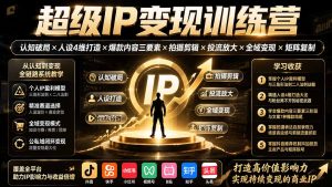 超级IP变现训练营：认知破局×人设4维打造×爆款内容三要素×拍摄剪辑×投流放大×全域变现×矩阵复制-天韵资源网