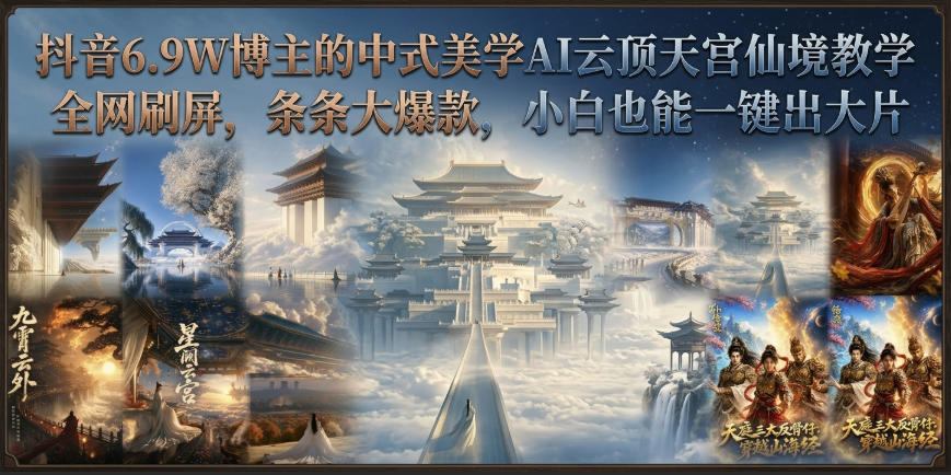 抖音6.9W博主的中式美学AI云顶天宫仙境教学，全网刷屏，条条大爆款，小白也能一键出大片-天韵资源网