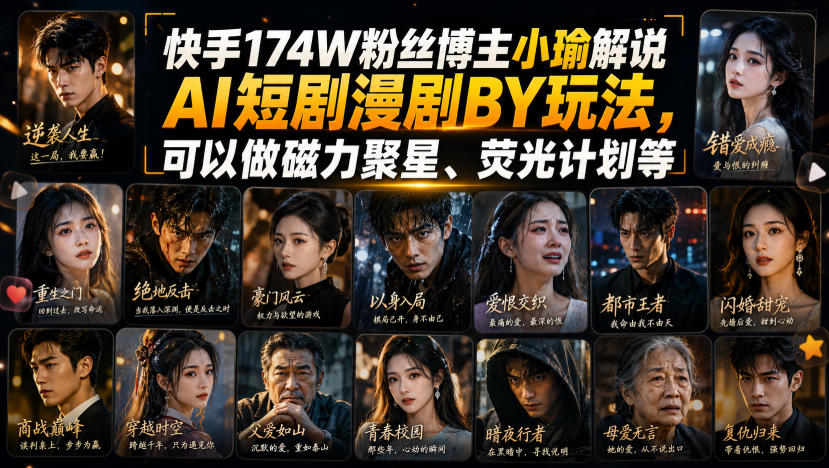 快手174W粉丝博主小瑜解说AI短剧漫剧搬运玩法，可以做磁力聚星、荧光计划等-天韵资源网