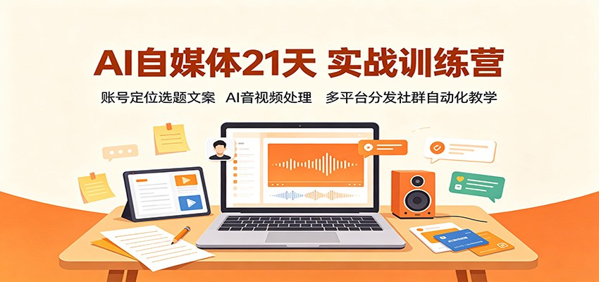 AI自媒体21天实战训练营：账号定位选题文案，AI音视频处理，多平台分发社群自动化教学-天韵资源网