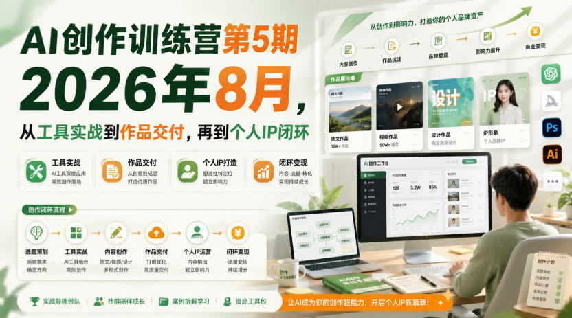 AI创作训练营第5期2026年8月，从工具实战到作品交付，再到个人IP闭环-天韵资源网