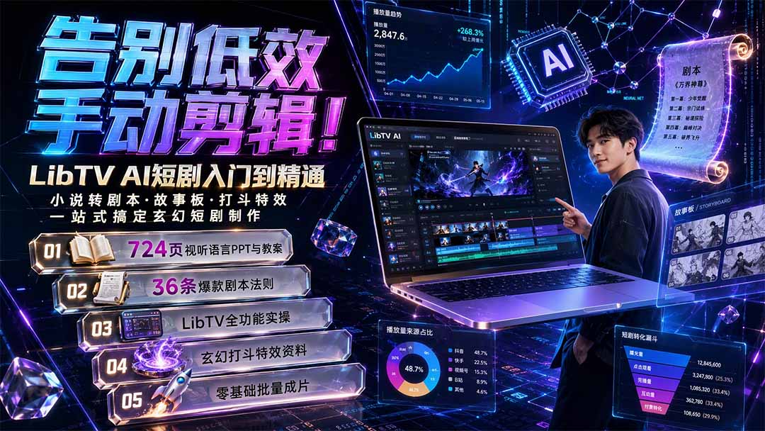 告别低效手动剪辑！LibTV AI短剧入门到精通，小说转剧本方法，故事板打斗特效一站式搞定玄幻短剧制作-天韵资源网