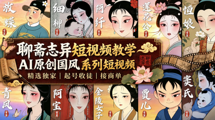 聊斋志异短视频教学，AI原创国风系列短视频，精选独家丨起号收徒丨接商单-天韵资源网