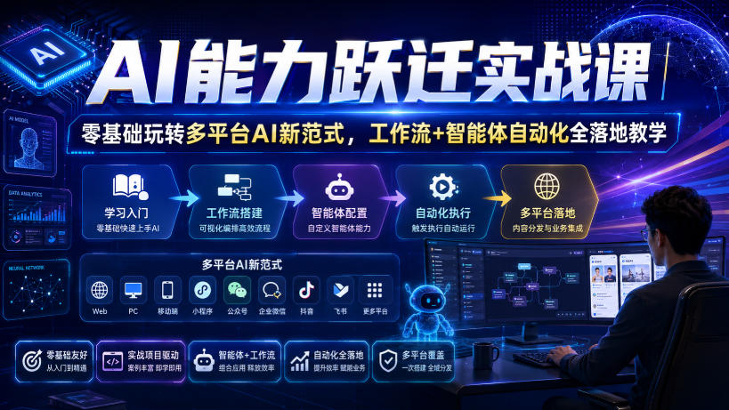 AI能力跃迁实战课｜零基础玩转多平台AI新范式，工作流+智能体自动化全落地教学-天韵资源网