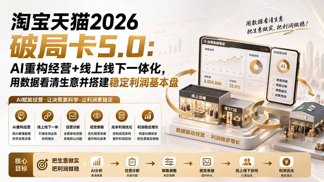 淘宝天猫2026破局卡5.0：AI重构经营+线上线下一体化，用数据看清生意并搭建稳定利润基本盘-天韵资源网