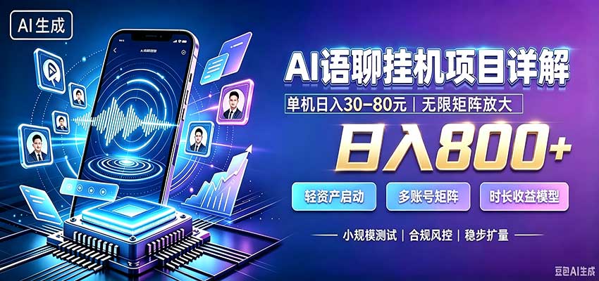AI语聊挂机，日入800+，适用个人副业，工作室矩阵操作-天韵资源网