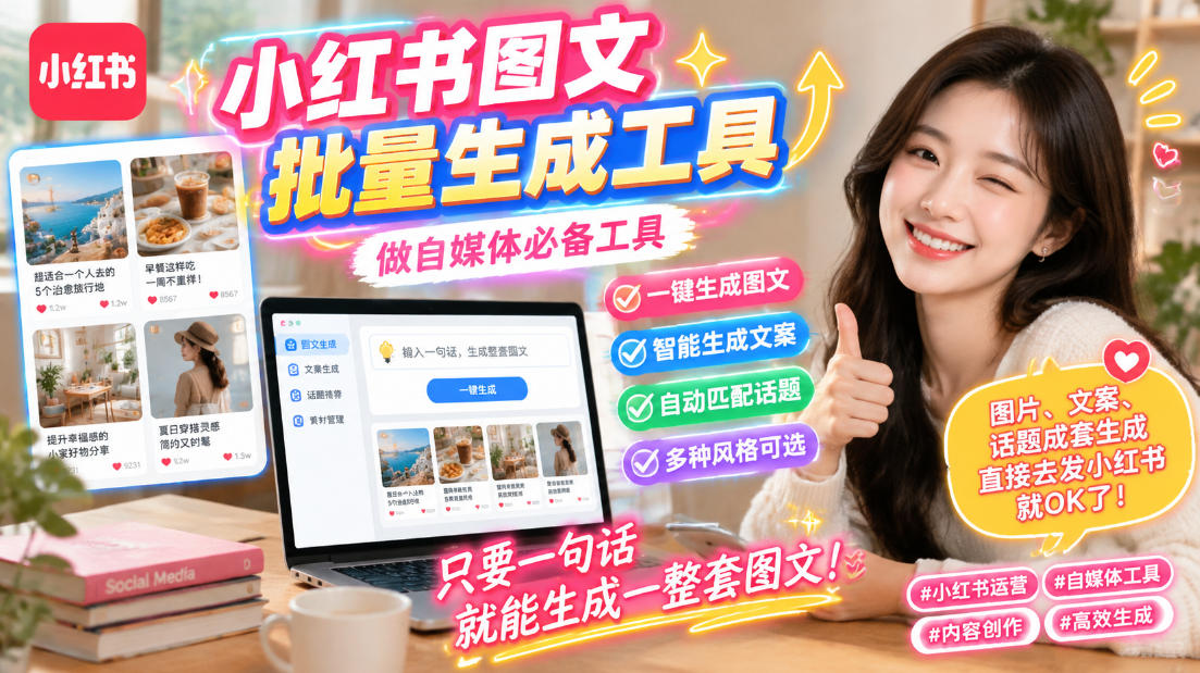 小红书图文批量生成工具，话题、文案、配图一键生成，直接发布，做自媒体必备工具-天韵资源网