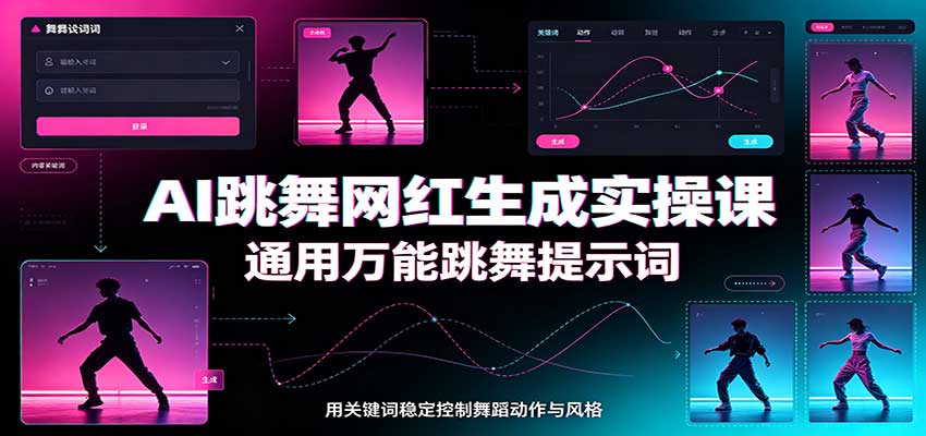 AI跳舞网红生成实操课:通用万能跳舞提示词,多模型适配,人物舞蹈视频制作全套教学-天韵资源网