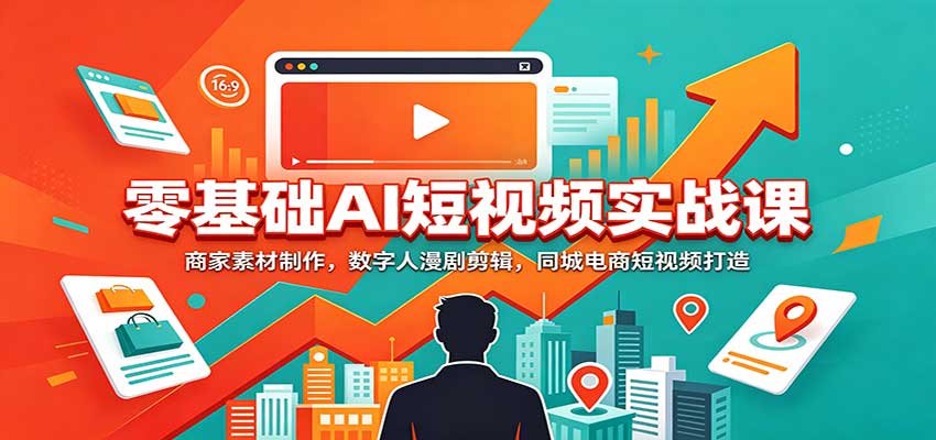 零基础AI短视频实战课：商家素材制作，数字人漫剧剪辑，同城电商短视频打造-天韵资源网