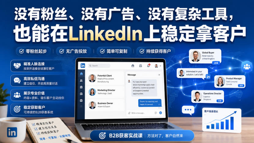 没有粉丝、没有广告、没有复杂工具，也能在LinkedIn上稳定拿客户【原创双语字幕】-天韵资源网