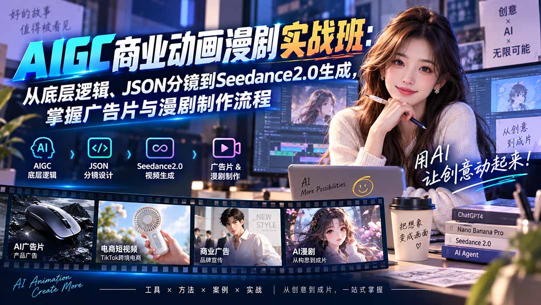 AIGC商业动画漫剧实战班-更新：从底层逻辑、JSON分镜到Seedance2.0生成，掌握广告片与漫剧制作流程-天韵资源网