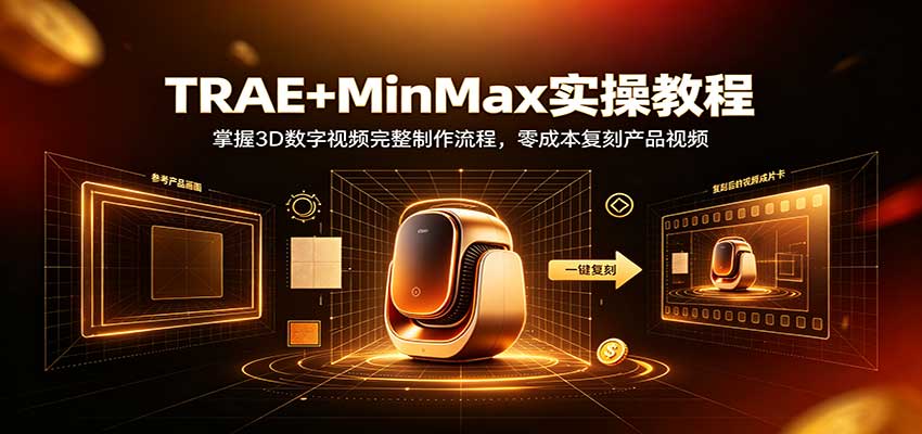 TRAE+MinMax实操教程：3D数字视频完整制作流程，零成本复刻产品视频-天韵资源网