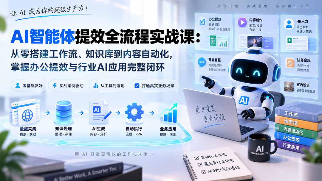 AI智能体提效全流程实战课：从零搭建工作流、知识库到内容自动化，掌握办公提效与行业AI应用完整闭环-天韵资源网