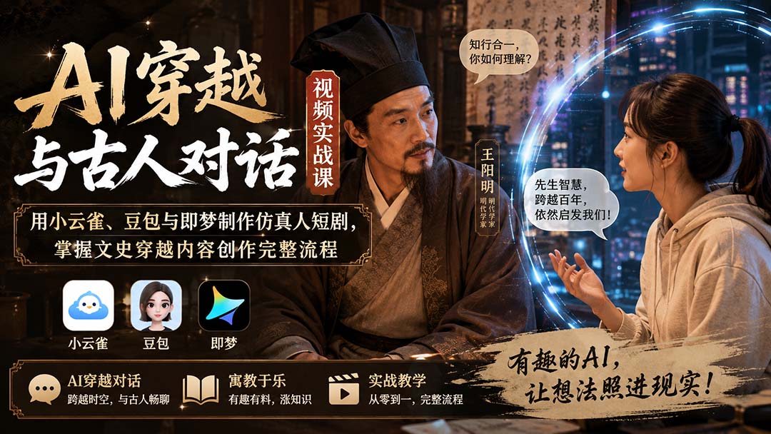 AI穿越与古人对话视频实战课：用小云雀、豆包与即梦制作仿真人短剧，掌握文史穿越内容创作完整流程-天韵资源网