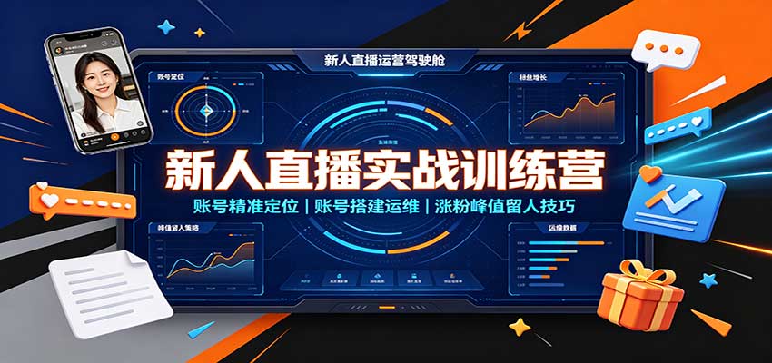 新人直播实战训练营：账号精准定位，账号搭建运维，涨粉峰值留人技巧-天韵资源网