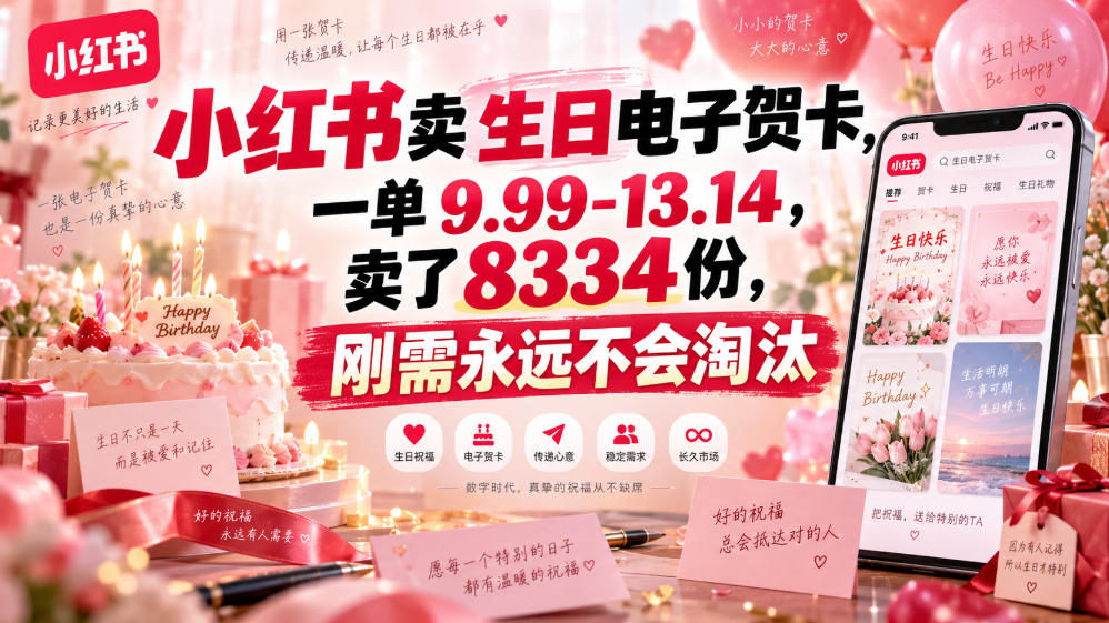 小红书卖生日电子贺卡，一单9.99-13.14，卖了8334份，刚需永远不会淘汰-天韵资源网