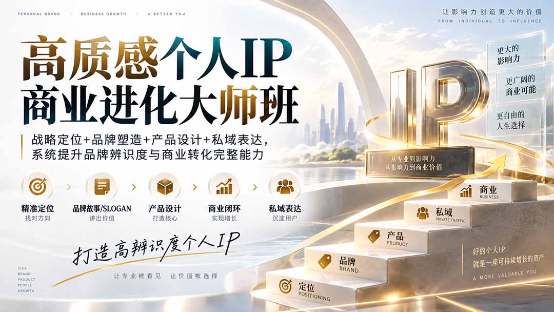 高质感个人IP商业进化大师班：战略定位+品牌塑造+产品设计+私域表达，系统提升品牌辨识度与商业转化完整能力-天韵资源网