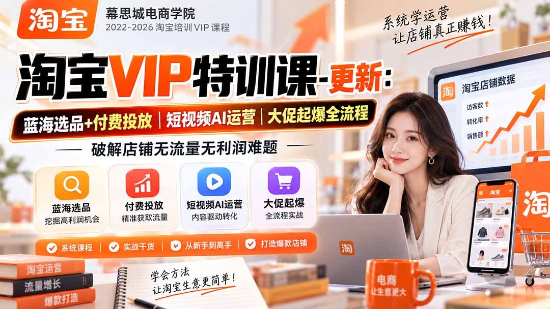 淘宝VIP特训课-更新0917：蓝海选品+付费投放｜短视频AI运营｜大促起爆全流程，破解店铺无流量无利润难题-天韵资源网