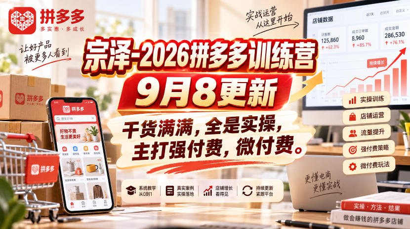 宗泽-2026拼多多训练营9月8更新，干货满满，全是实操，主打强付费，微付费-天韵资源网