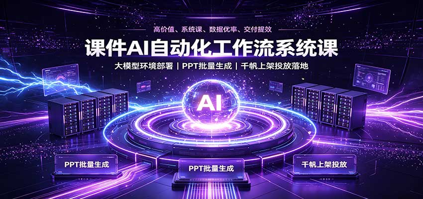 课件AI自动化工作流系统课：大模型环境部署，PPT批量生成，千帆上架投放落地-天韵资源网